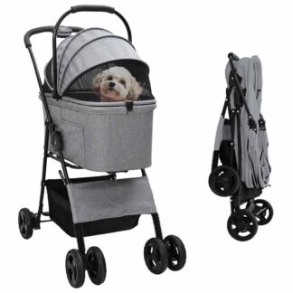 Foldbar hundeklapvogn med 3 hjul i grå